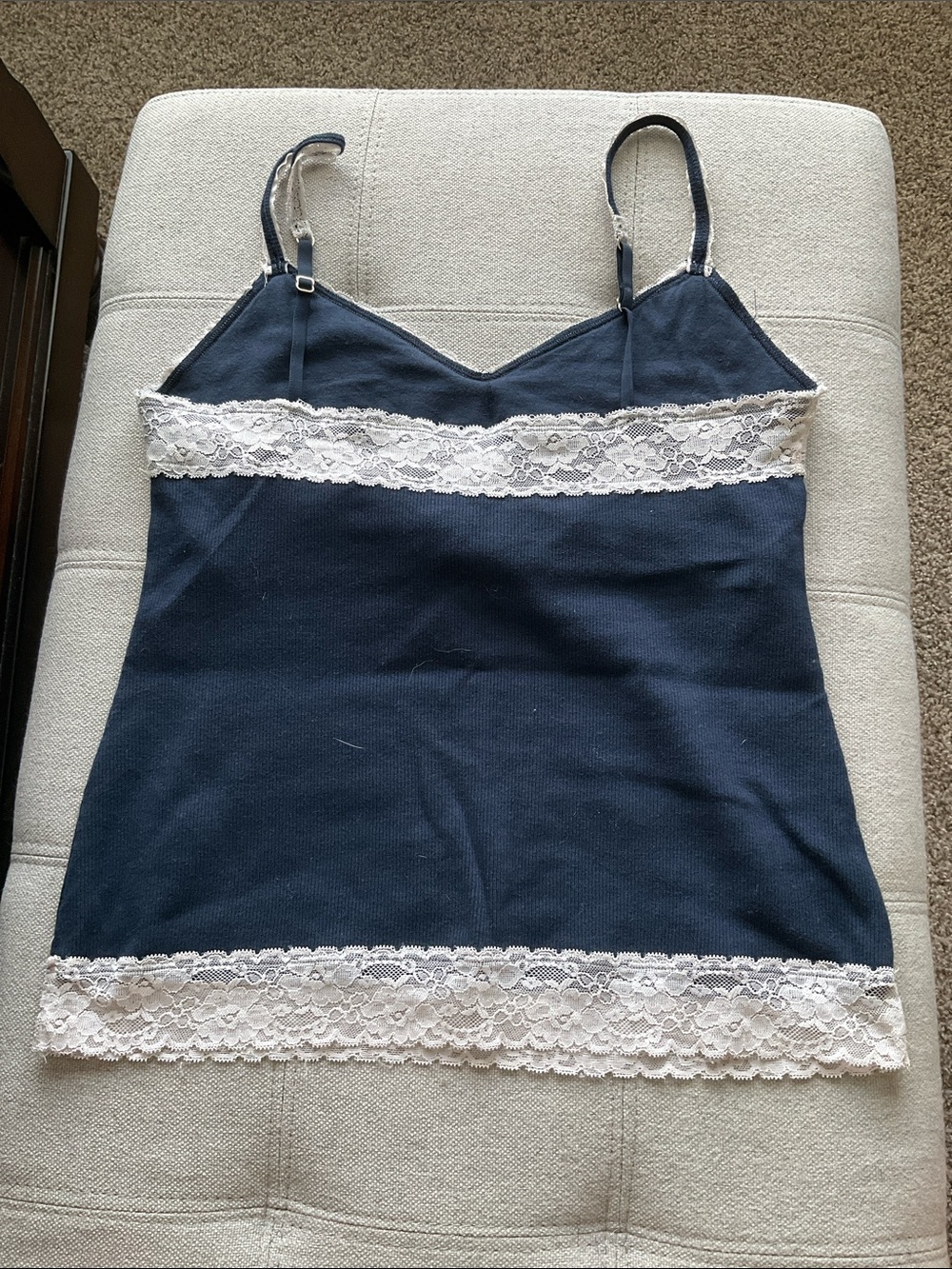 Abercrombie & Fitch Navy Lace Trim Camisole Medium - Picture 2 of 3